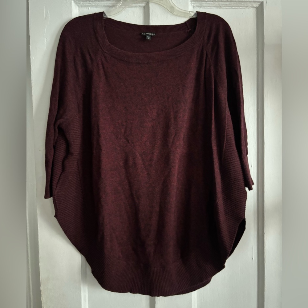 Express Poncho Tunic 3/4 Sleeve Sweater Small Dark Red Scoop Business Casual